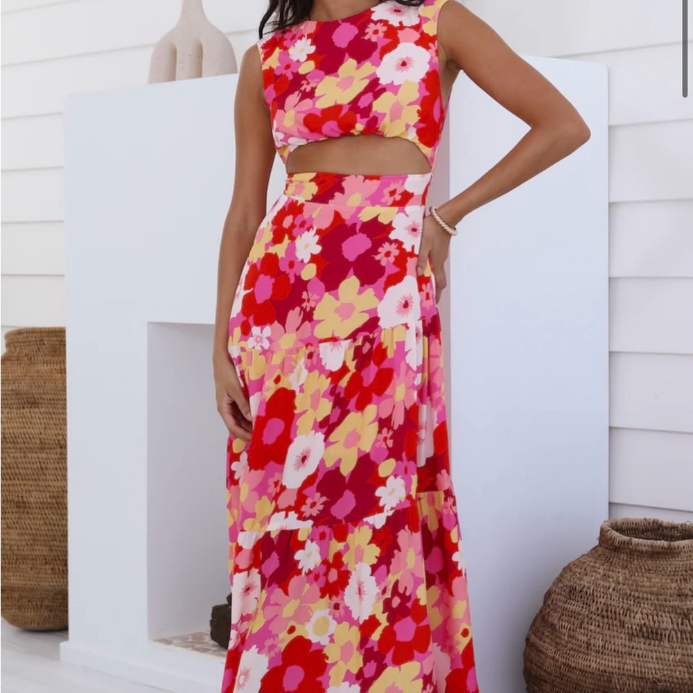 Vibrant Floral Cutout Skirt Set